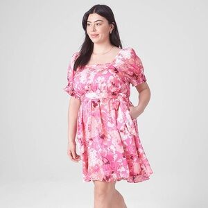 Lane Bryant Smocked Neck Puff Sleeve Square Neck Floral Cottage Core Dress